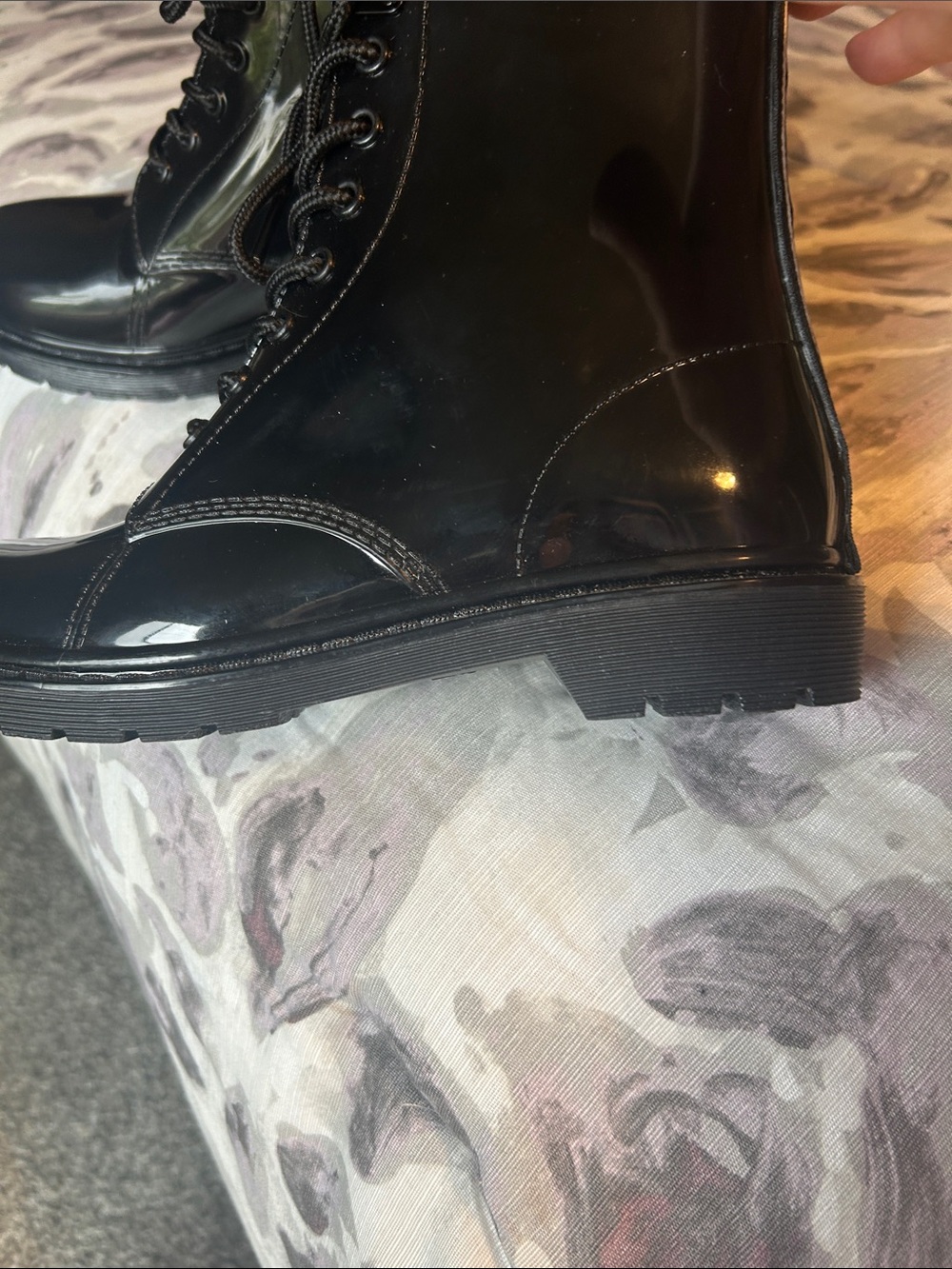 Michael Kors Black Patent Lace-Up Combat Boots with Logo Heel Tab - Picture 8 of 10